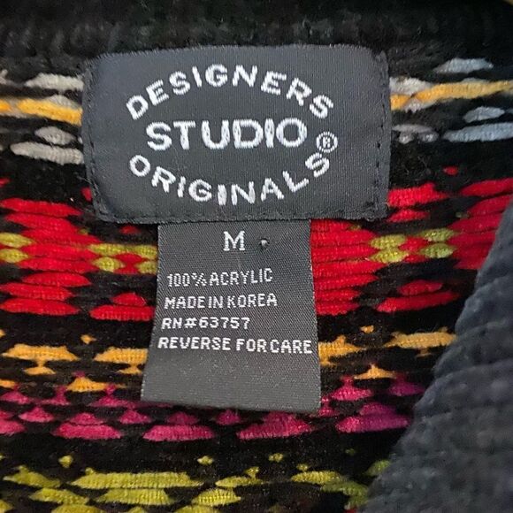 Designer Originals Sz M Black Chunky Knit Striped Full Zipper Weekend Shacket - Picture 4 of 6